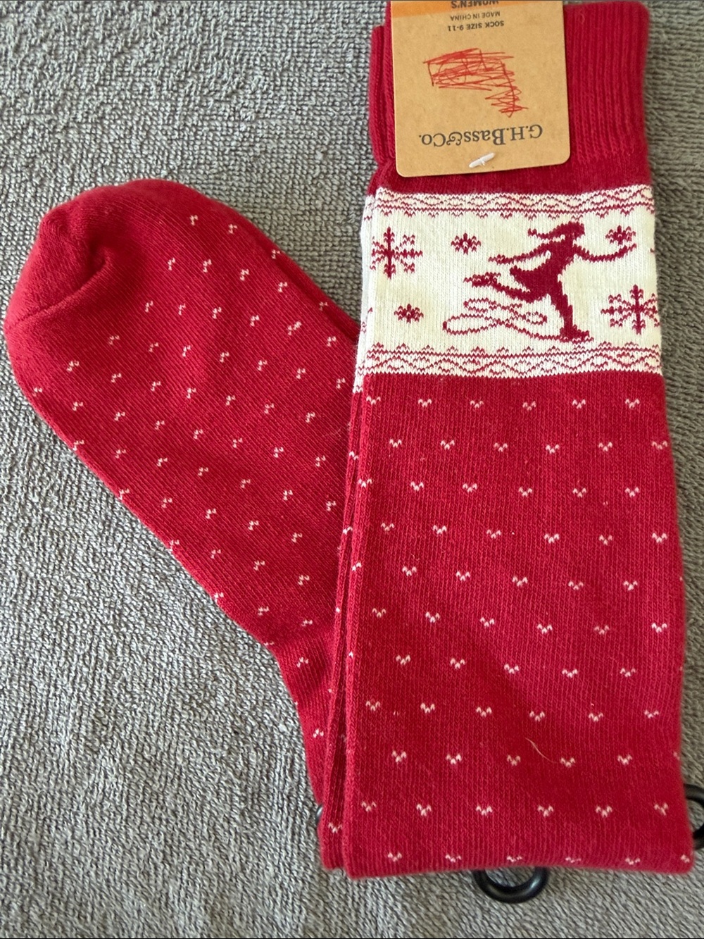 G.H. Bass & Co. Red Crew Socks with White Skater Motif